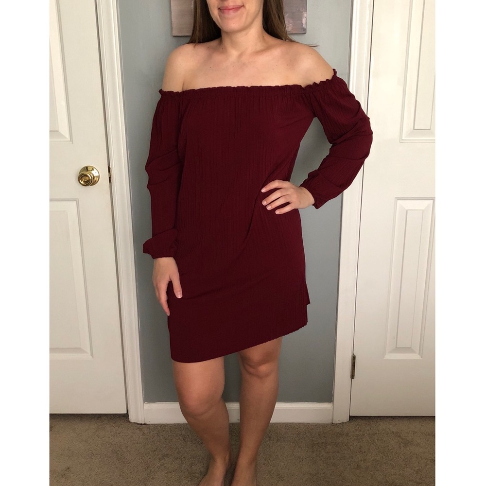 Burgundy/maroon off the shoulder dress